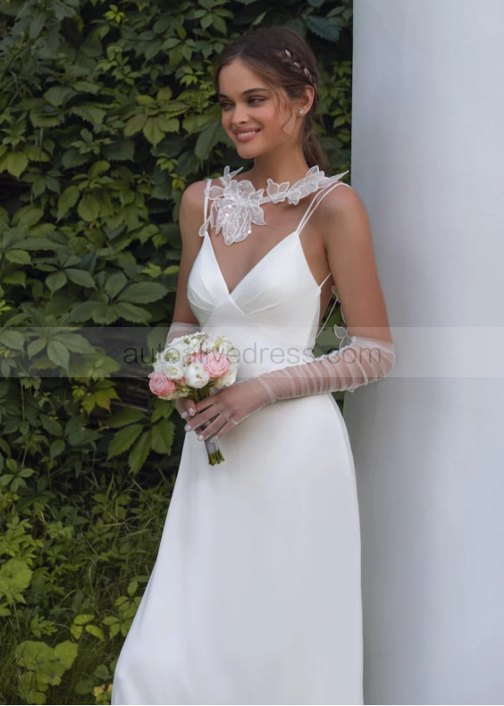 Double Straps Ivory Chiffon Open Back Sexy Wedding Dress